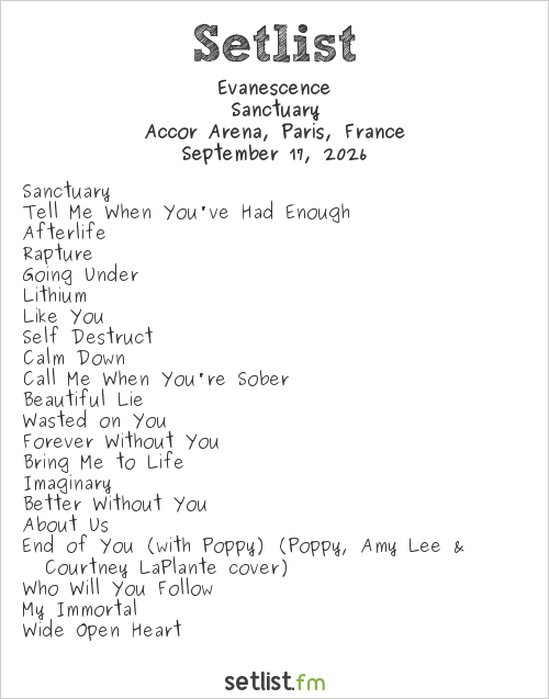 Evanescence Setlist Accor Arena, Paris, France 2026, Sanctuary