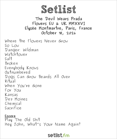 The Devil Wears Prada Setlist Élysée Montmartre, Paris, France 2026, Flowers EU & UK MMXXVI